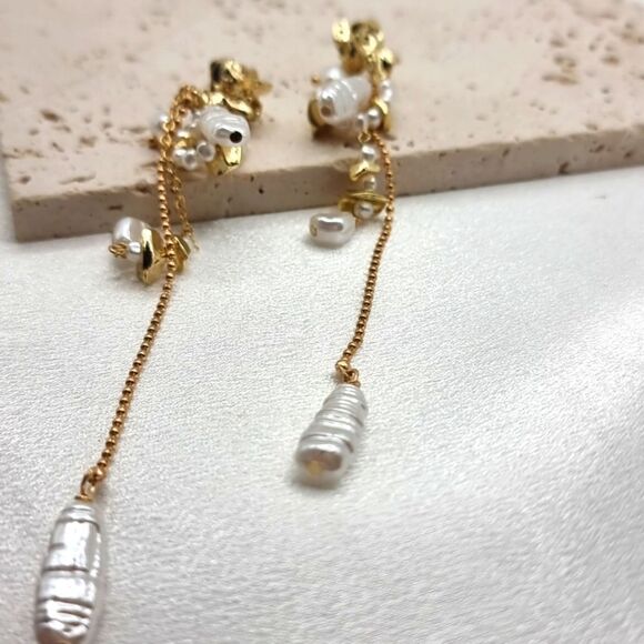 New ANTHRO Golden nugget pearl Dangling earrings - Picture 6 of 9